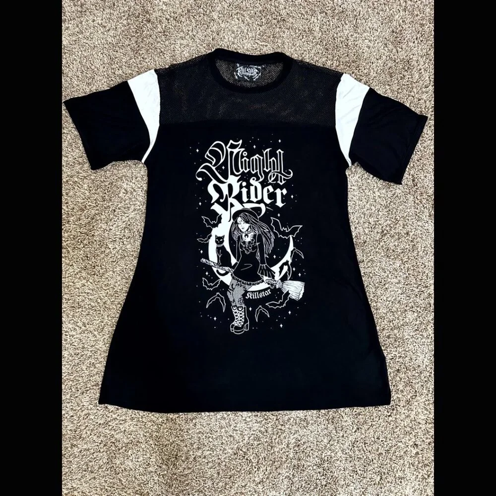 NWOT Killstar Nightrider Dress Witch Tunic Goth Punk Whimsgoth Black & White L - Picture 12 of 14